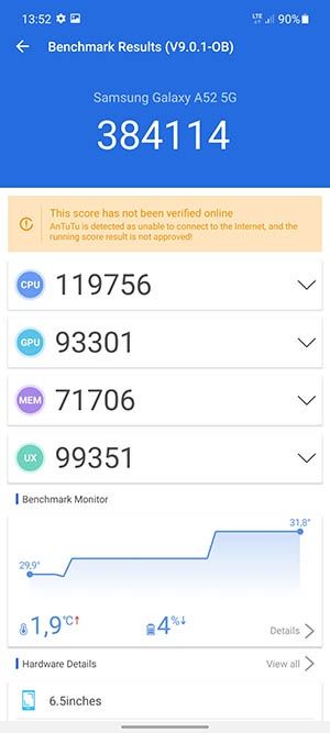 galaxy a52 5g antutu 9