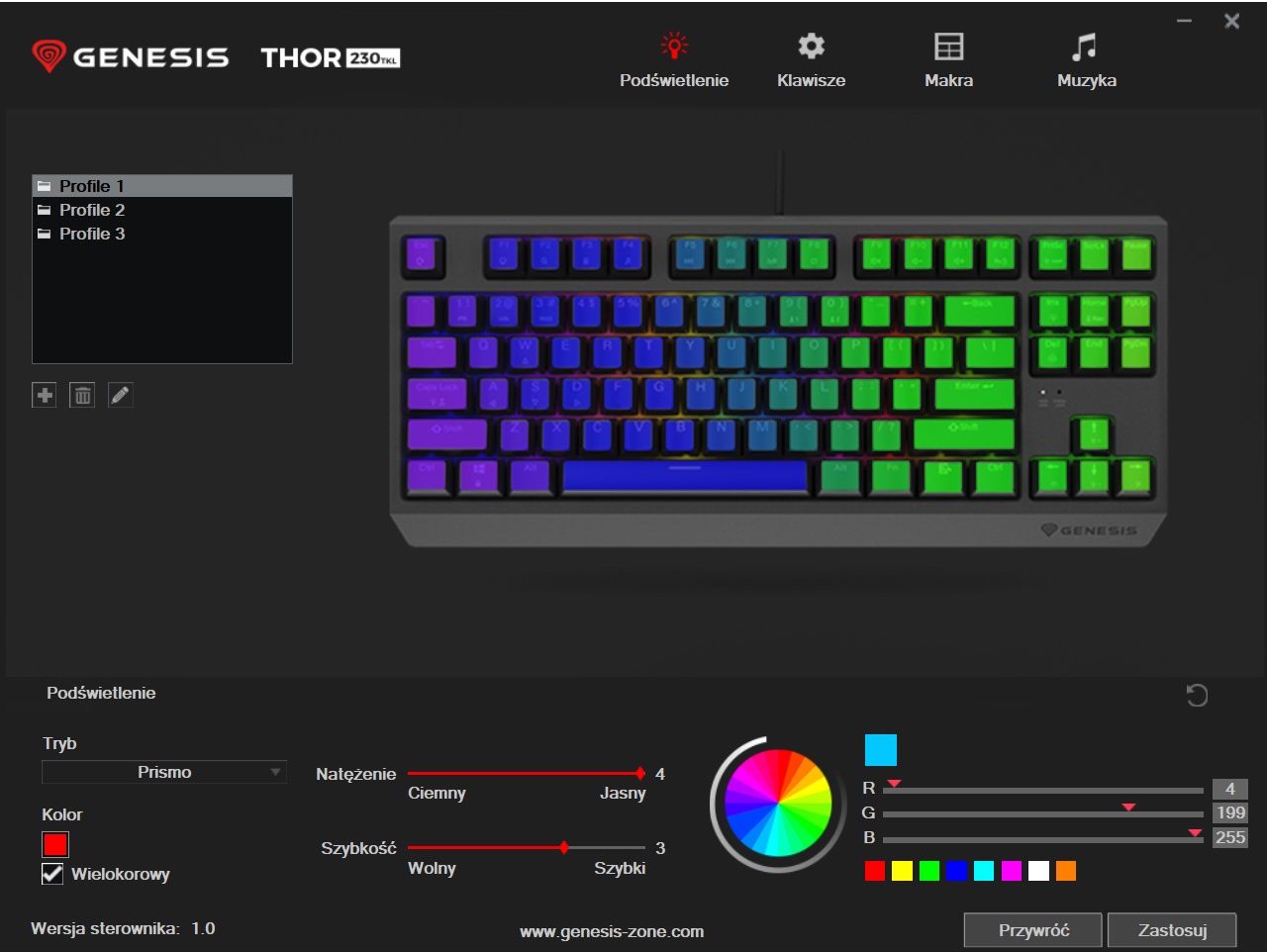 Genesis Thor 230 TKL - aplikacja i podświetlenie