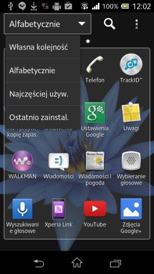 Sony Xperia M menu