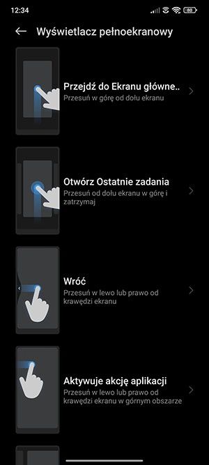 obsługa gestami