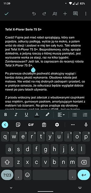Edycja dokumentu tekstowego na telefonie