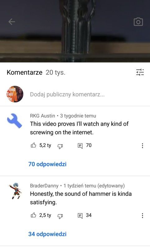 komentarze w YT Shorts