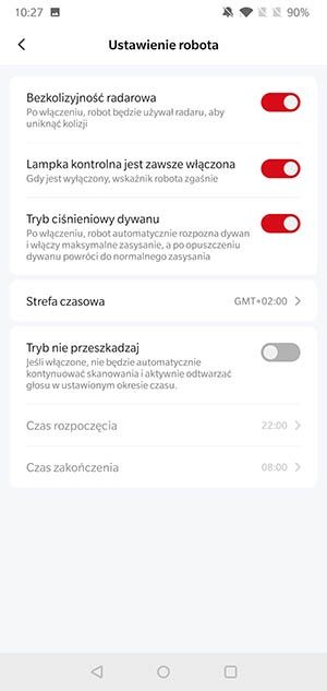 aplikacja Roidmi ustawienia robota