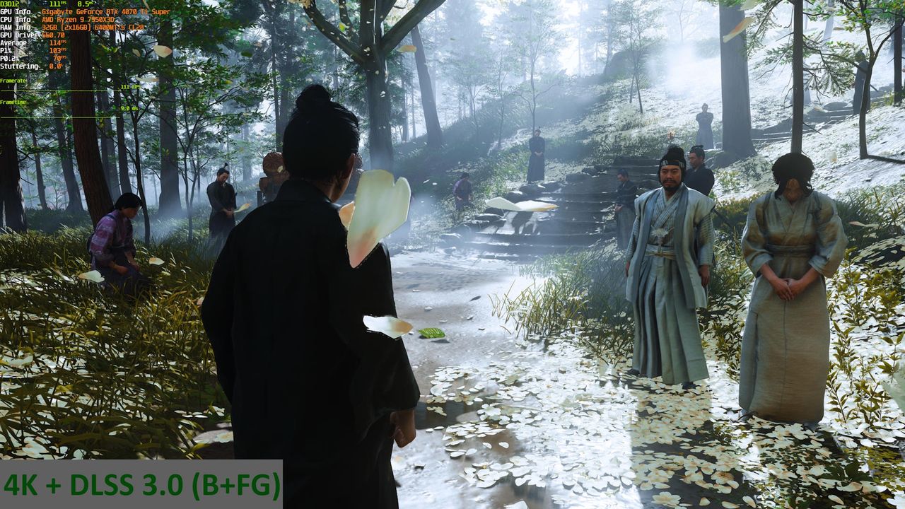 Ghost of Tsushima - porownanie 1 - 4K + DLSS B + FG