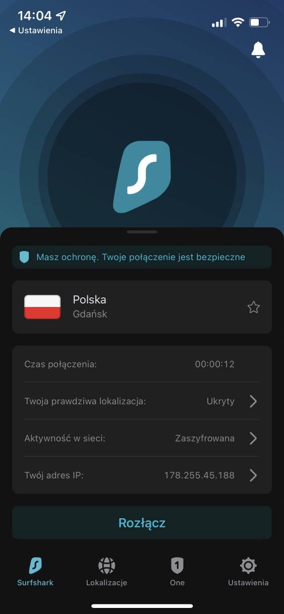 Surfshark VPN - aplikacja mobilna 1/3