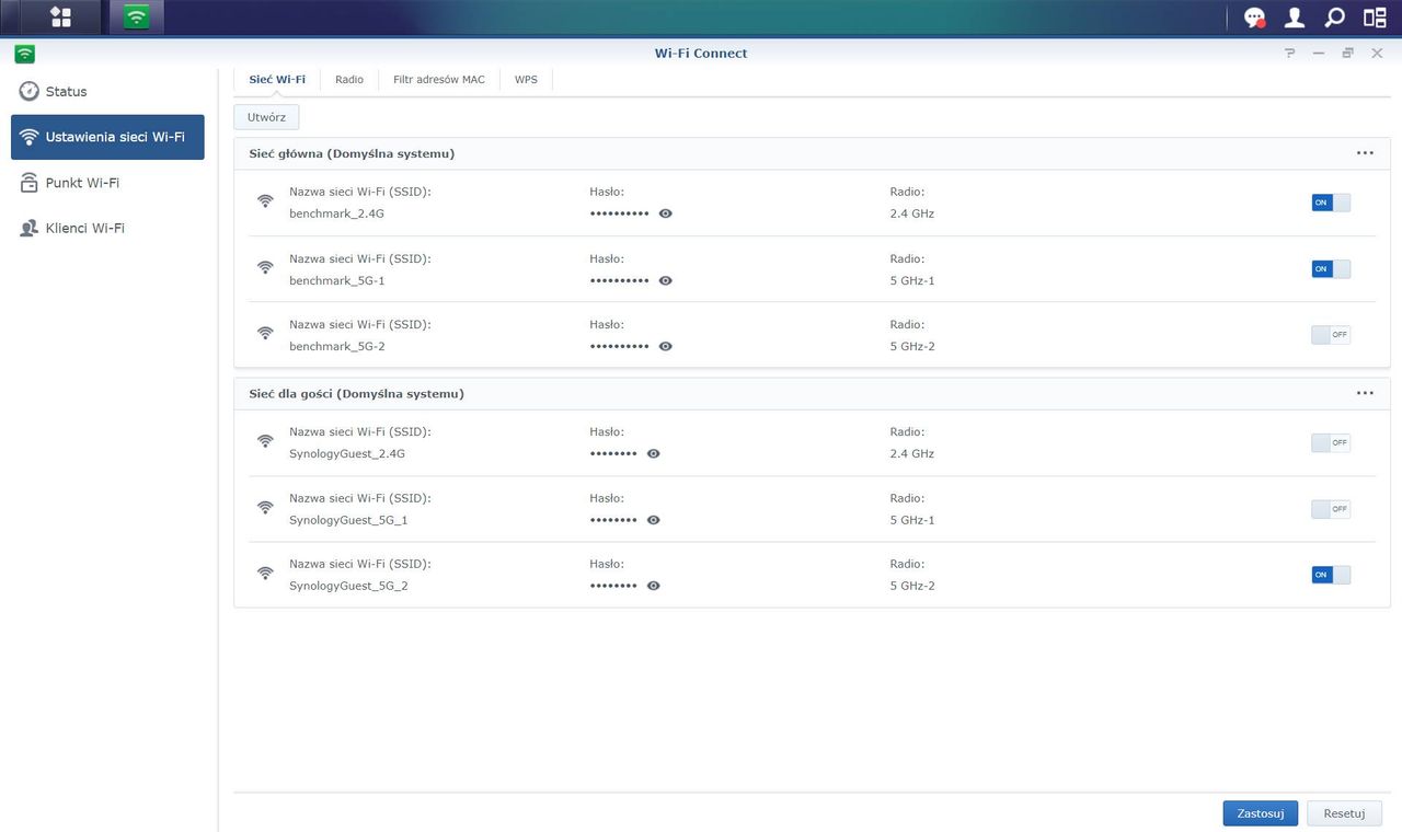 Synology RT6600ax - ustawienia Wi-Fi 3/6