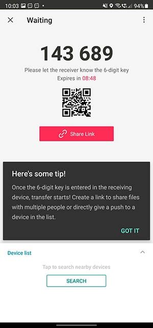 Send Anywhere app