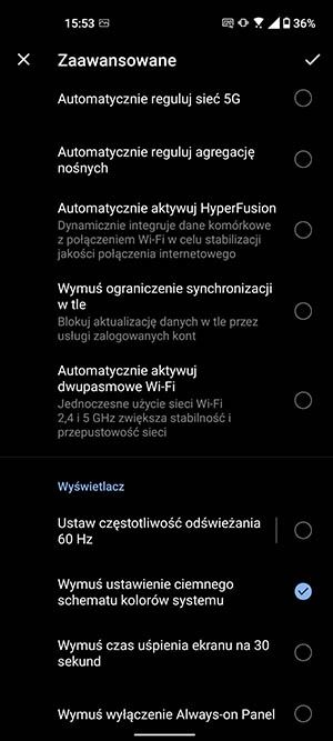 ustawienia trybów