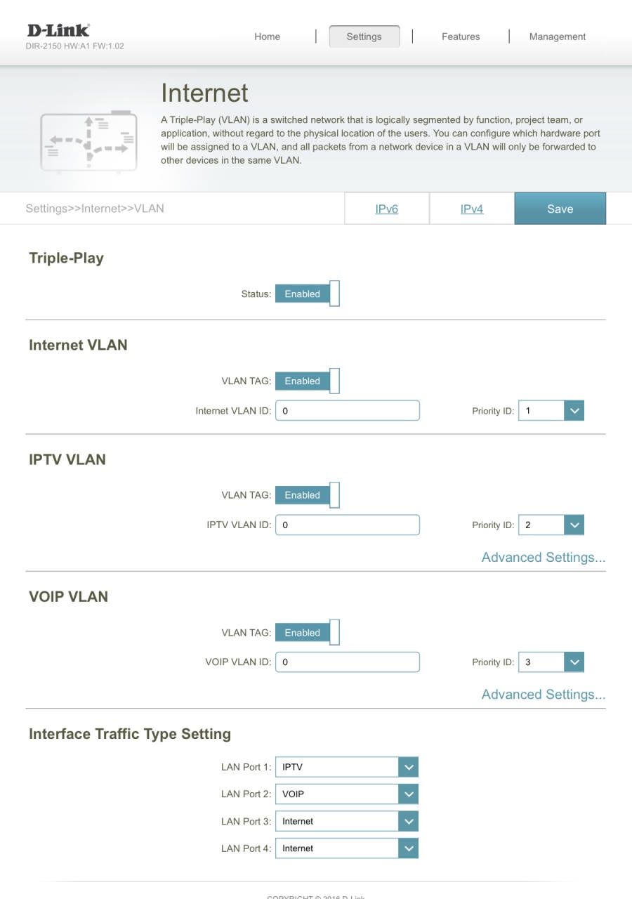D-Link DIR-2150 - ustawienia VLAN