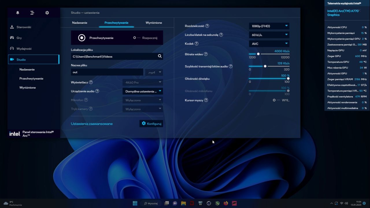 Intel ARC A770 Limitet Edition - panel sterowania - nagrywanie