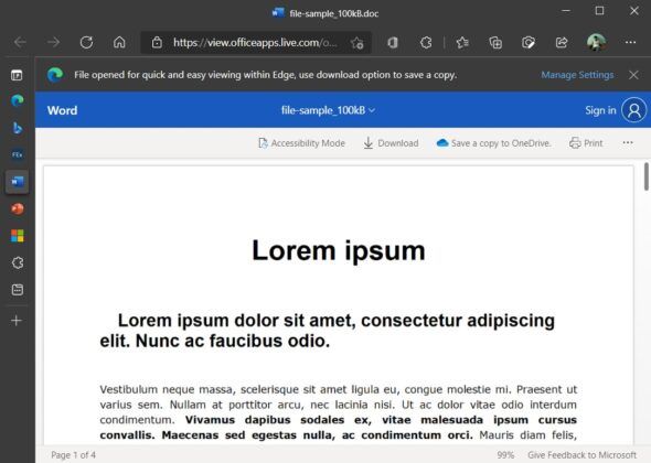 Microsoft Edge Office Viewer - Word