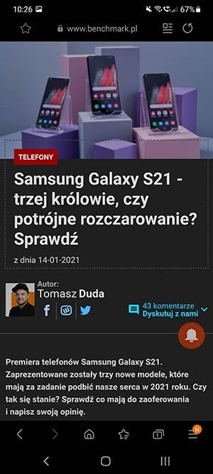 benchmark.pl ciemny motyw Samsung