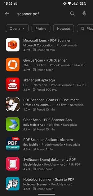 aplikacje do skanowania PDF w sklepie Google Play
