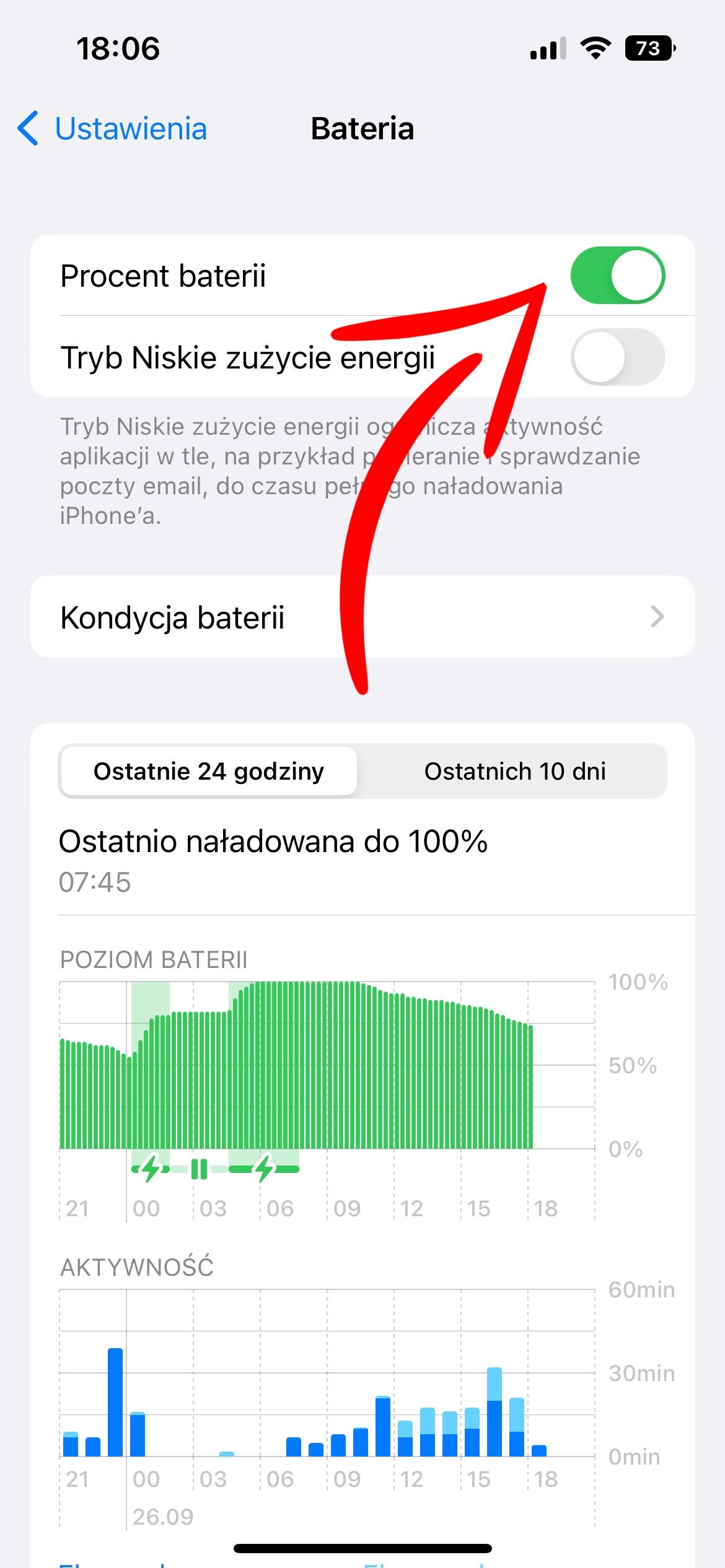 Procent baterii iOS 16