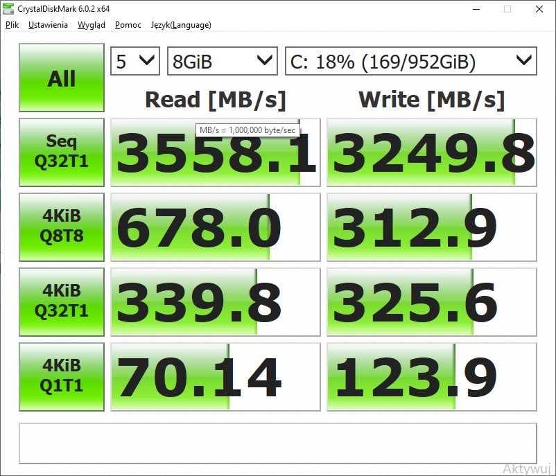 ASUS ExpertBook B7 Flip - wyniki crystaldiskmark