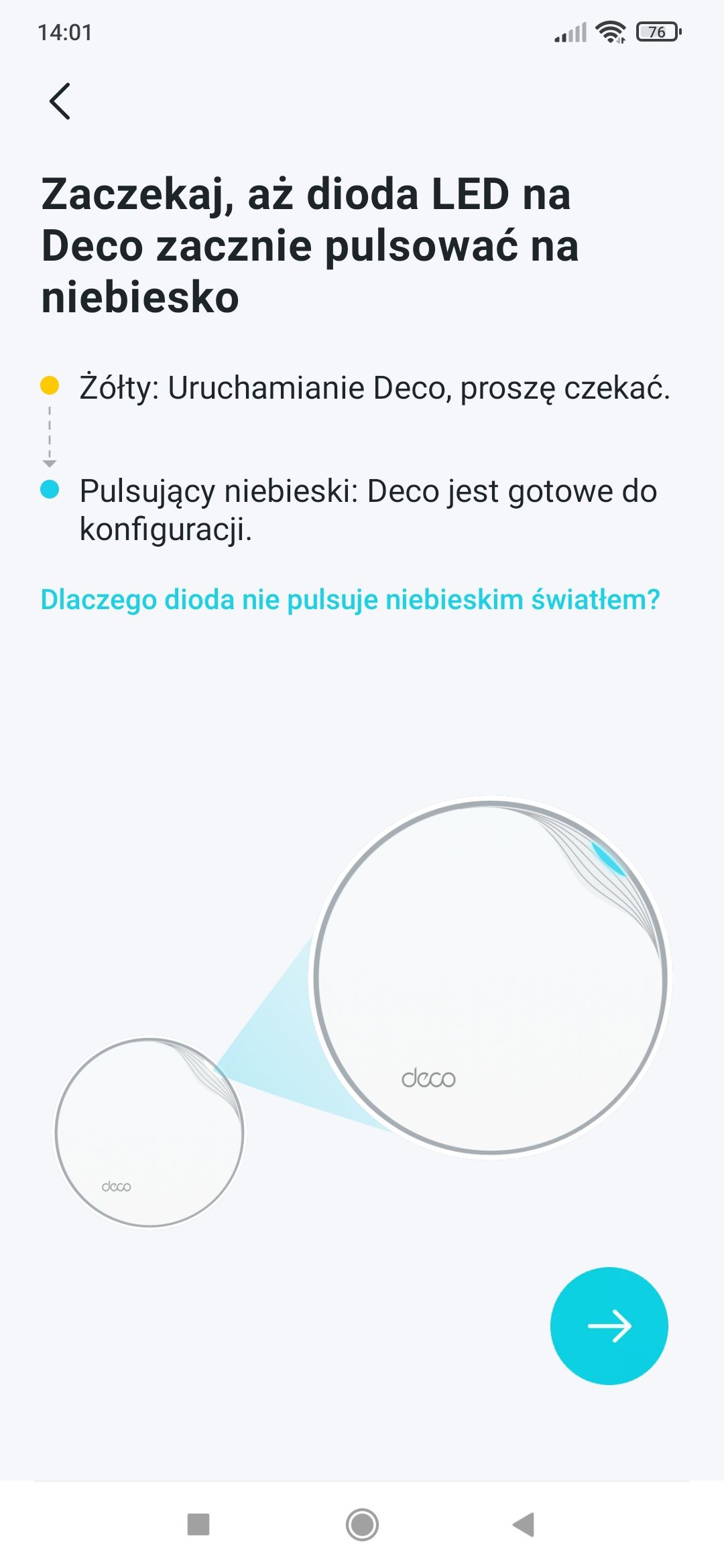 poczekaj na pulsowanie diody