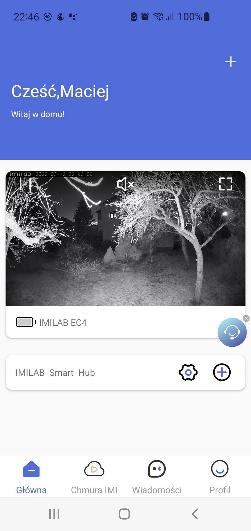 IMILAB EC4 - widok z aplikacji IMILAB Home (noc)