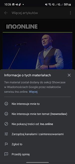 Google Discover własne preferencje