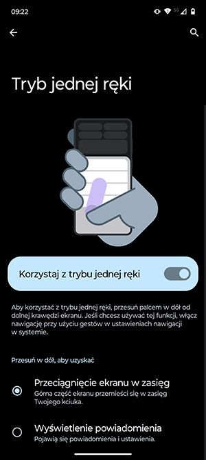ustawienia trybu jednej ręki
