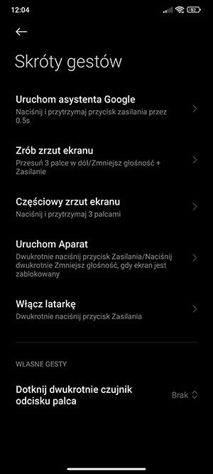 skróty gestów