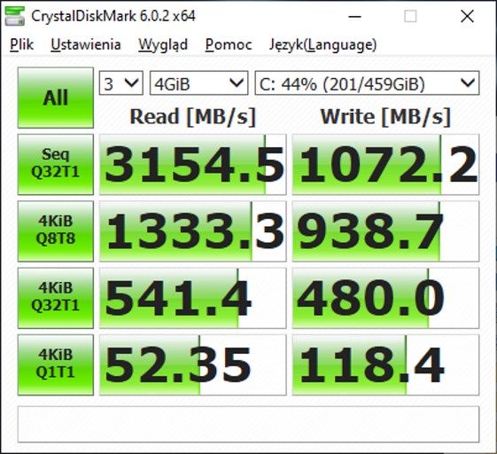 Razer Blade Pro 17 2020 - Test CrystalDiskMark 45% zapełnienia