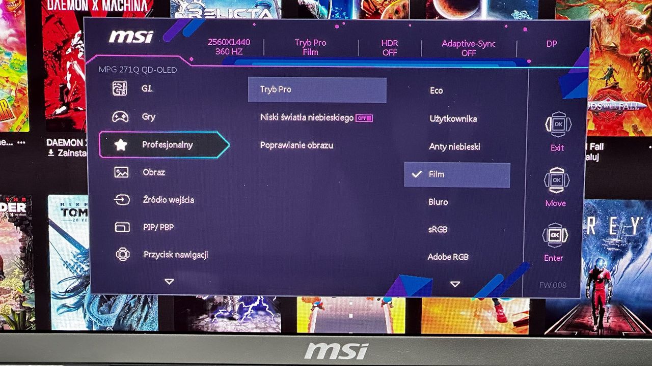 MSI MPG 271QRX QD-OLED - ustawienia OSD 3