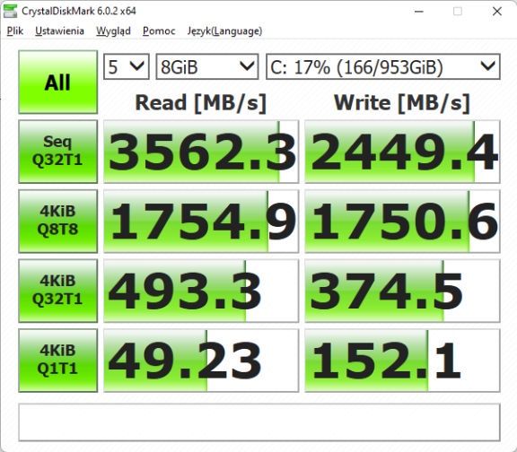 Victus by HP 16 - test crystaldiskmark