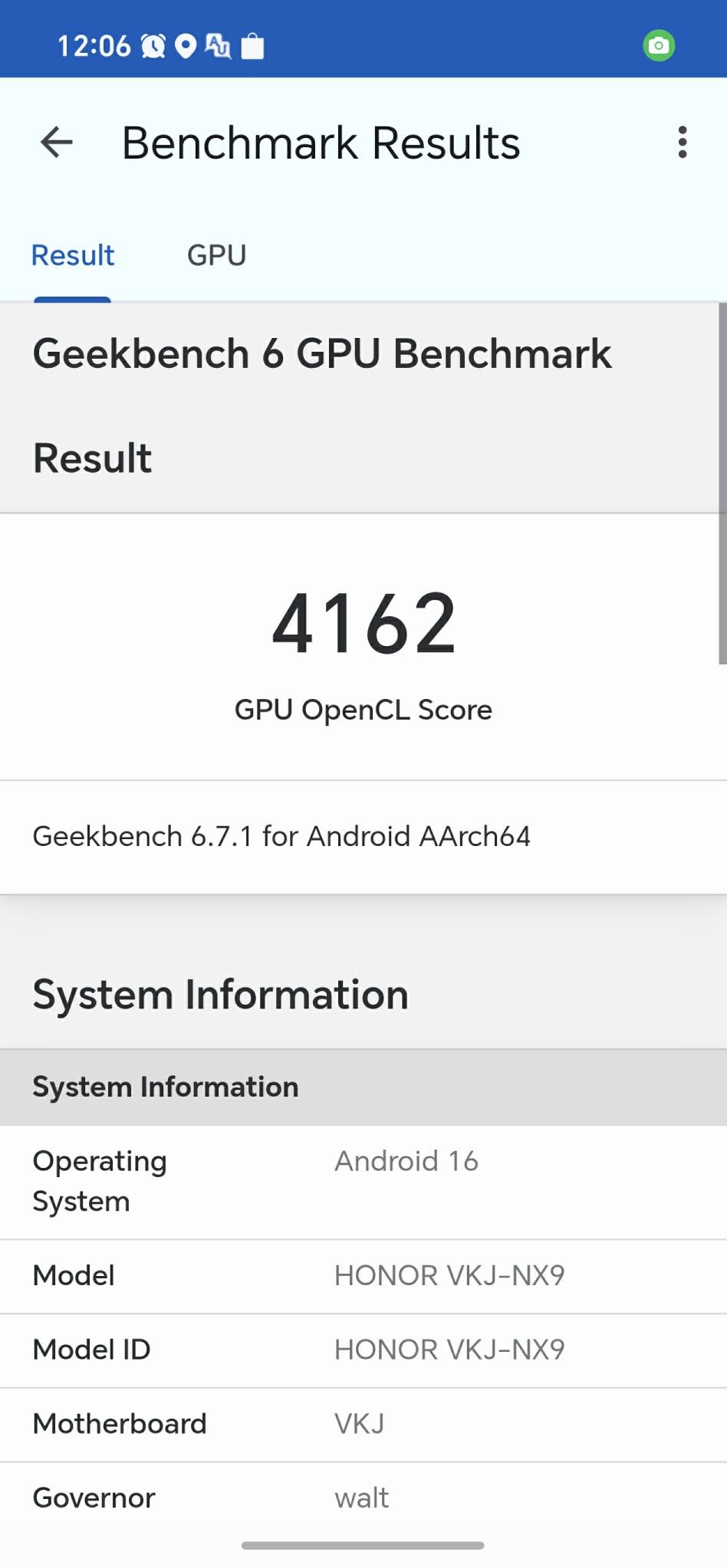 Wyniki wydajności Honor 600