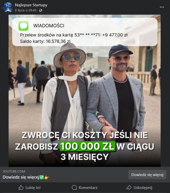 fałszywa reklama na facebooku