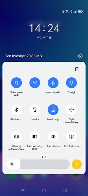 górne menu realme UI