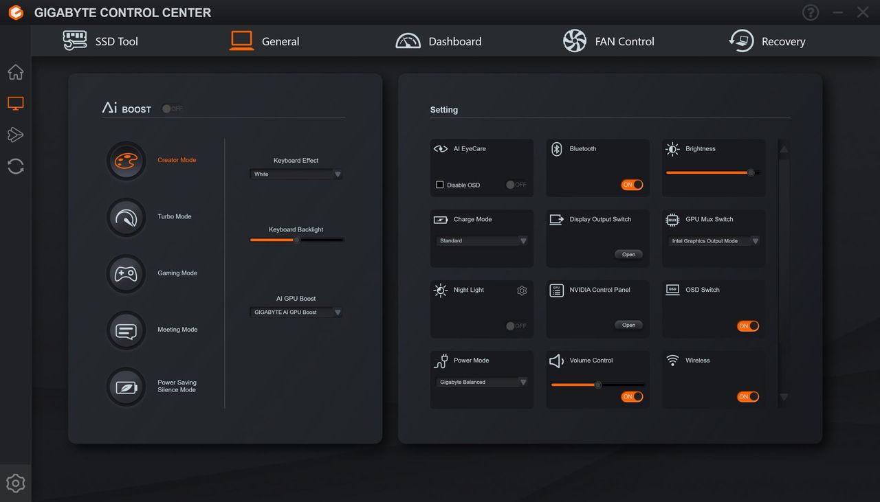 Gigabyte AERO 16 OLED - Gigabyte Control Center 1