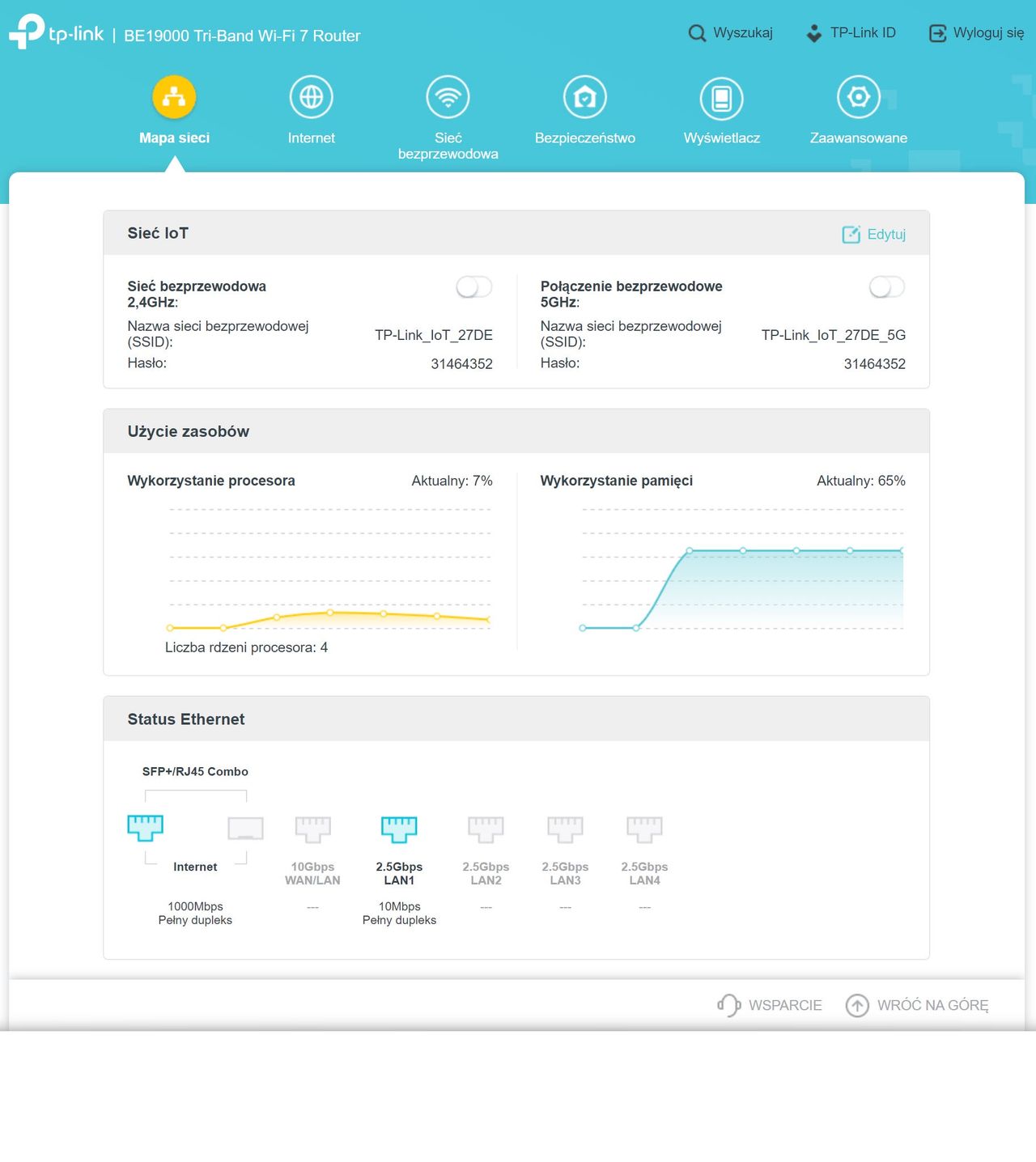 TP-Link Archer BE800 - panel w przeglądarce 2