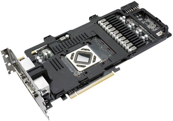 karta graficzna ASUS Radeon HD 7970 - płytka PCB z radiatorem chłodzącym kości pamięci i sekcję zasilania