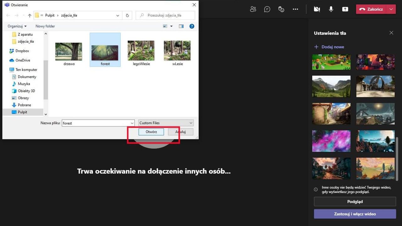 dodaj własne tło - otwórz z dysku