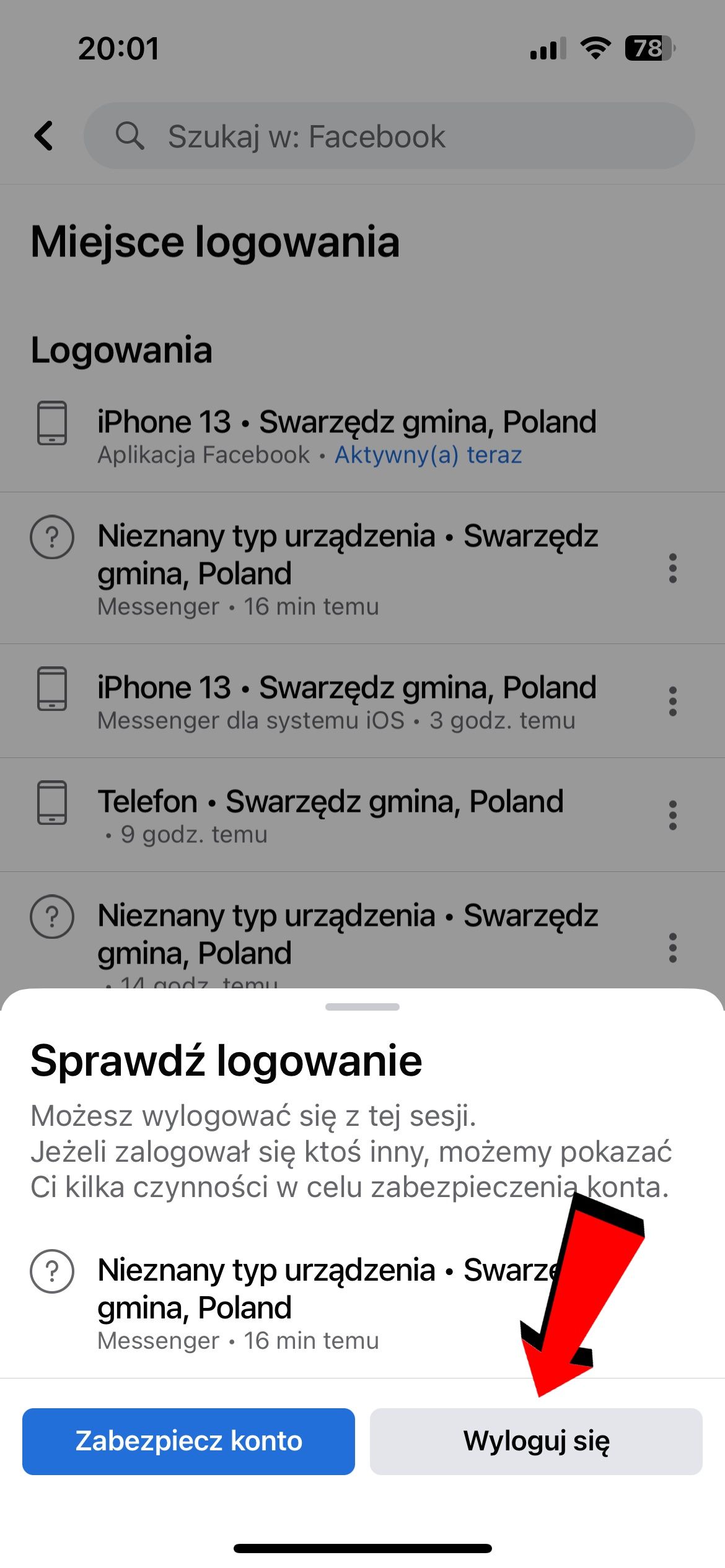 Messenger - wylogowanie z aplikacji