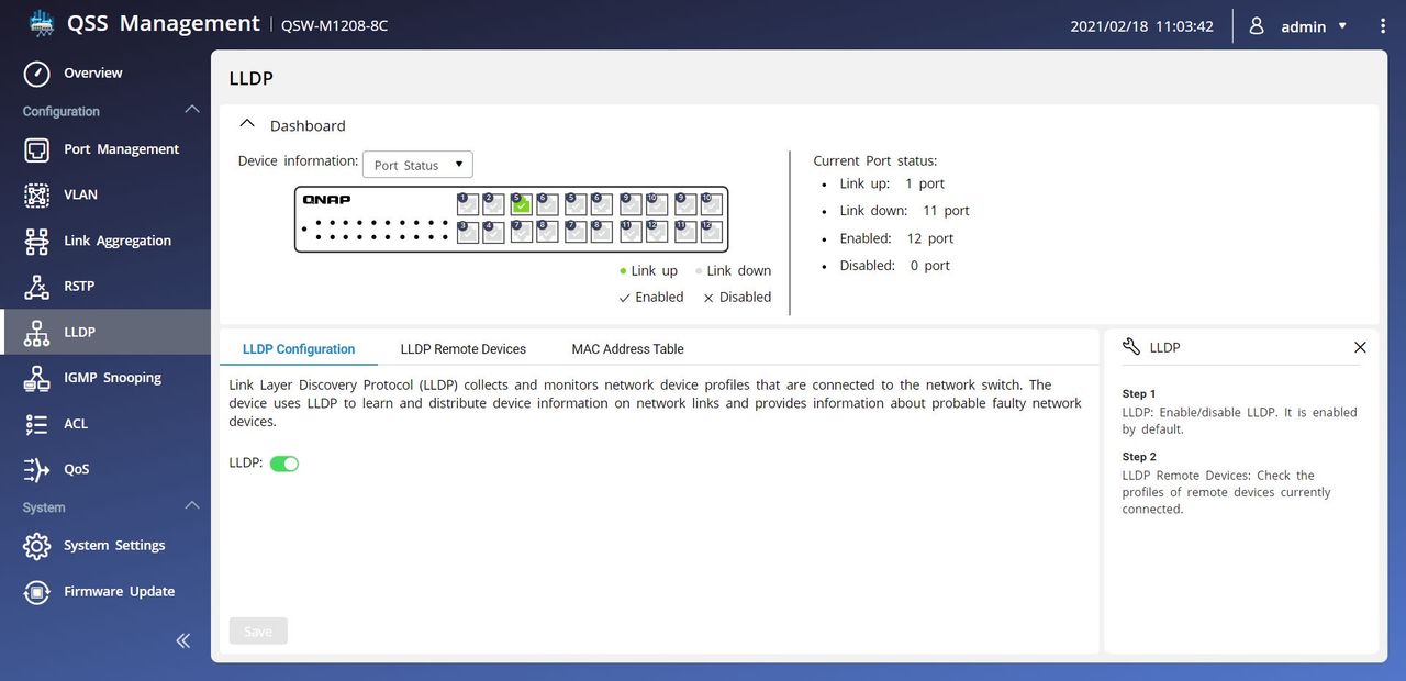 QNAP QSW-M1208-8C - panel sterowania