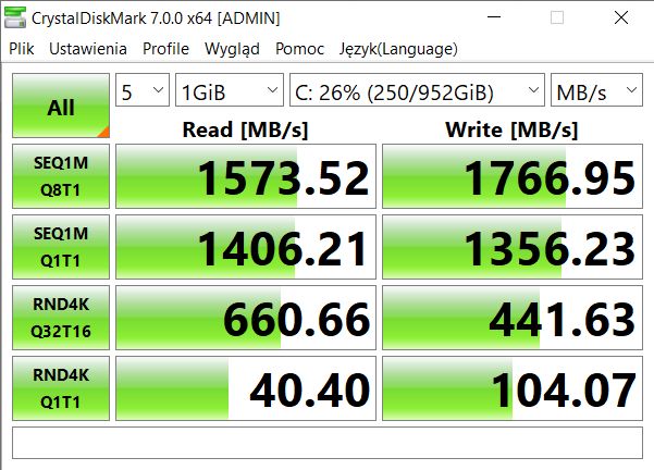 Asus ZenBook UX425E - test Crystal Disk Mark 7