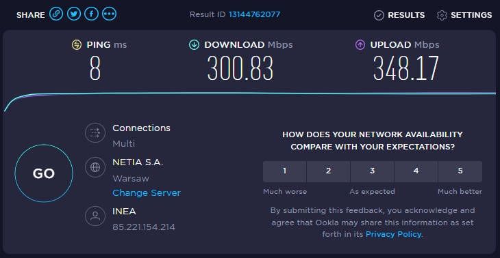 Surfshark VPN - test  prędkości bez VPN