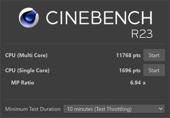 ASUS Vivobook S15 OLED K5504V - cinebench po 10 minutach