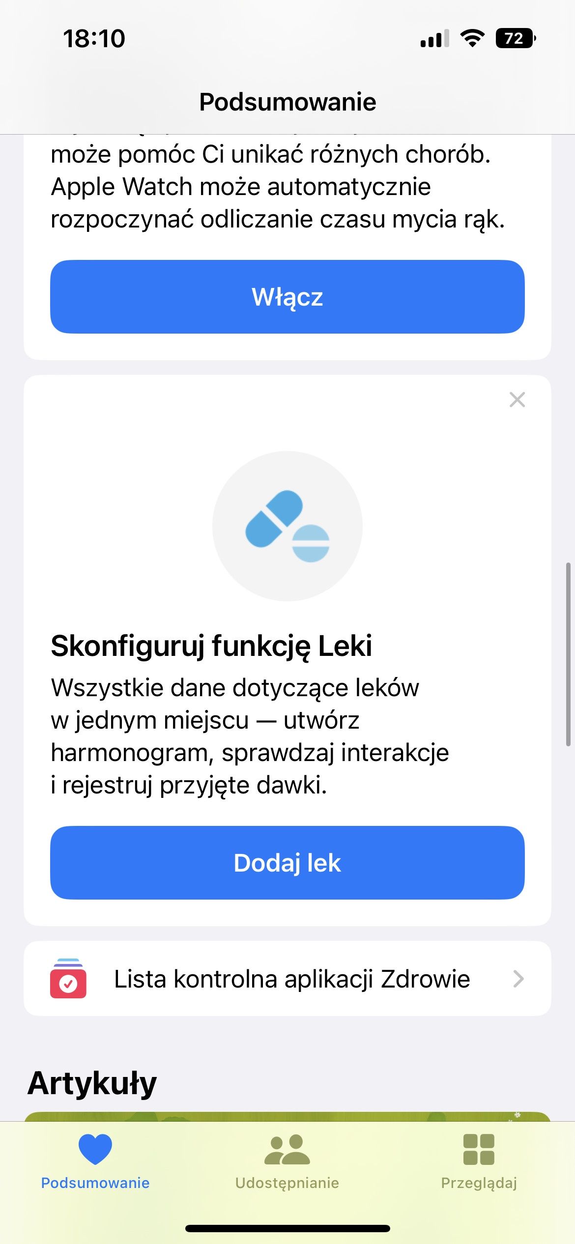 Zdrowie leki iOS 16