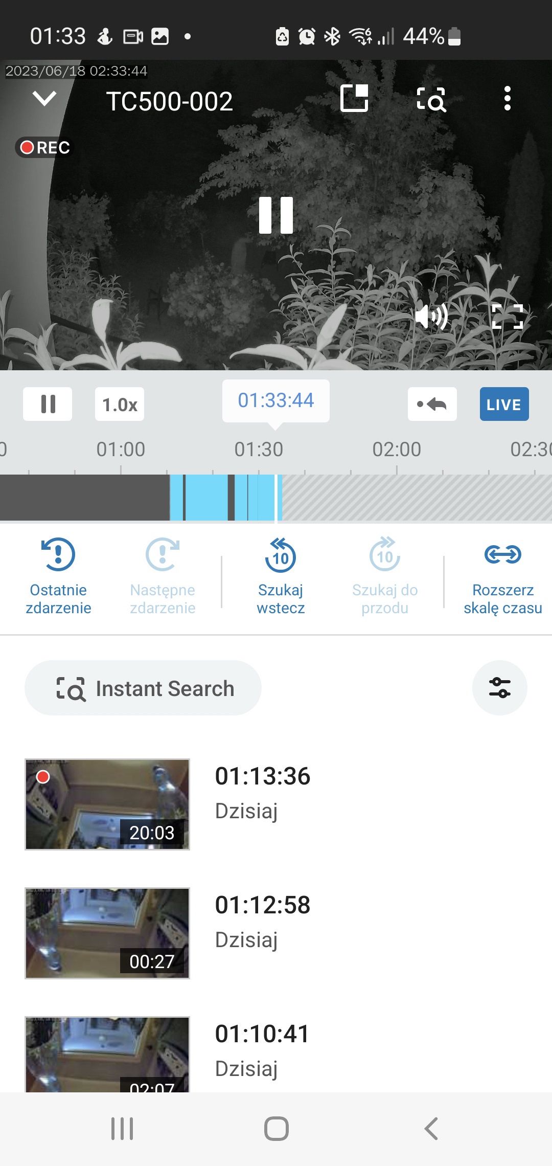 Synology TC500 - aplikacja mobilna i przeglądanie historii zdarzeń