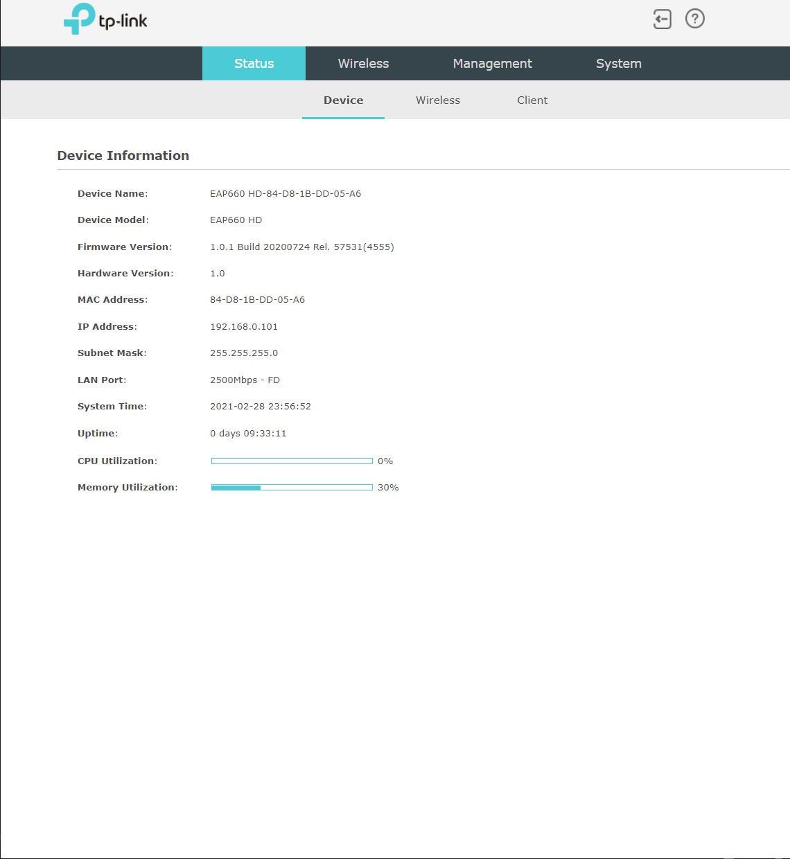 TP-Link Omada EAP660 HD - Status urządzenia