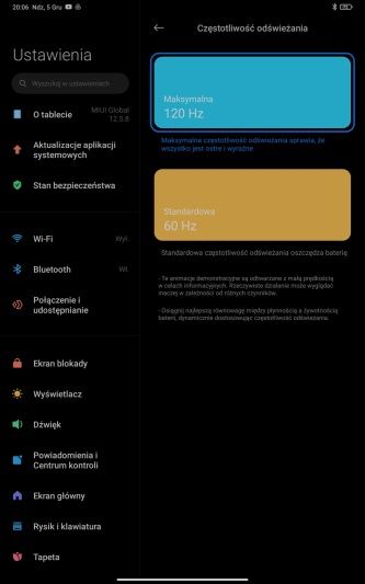 Xiaomi Pad 5 wyświetlacz ustawienia