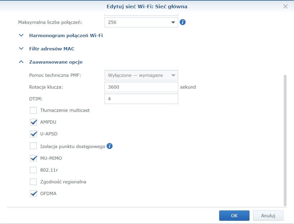 Synology RT6600ax - ustawienia Wi-Fi 5/6