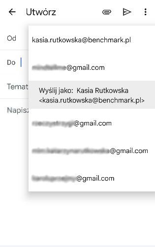 aplikacja Gmail po dodaniu protokołu SMTP na koncie Google
