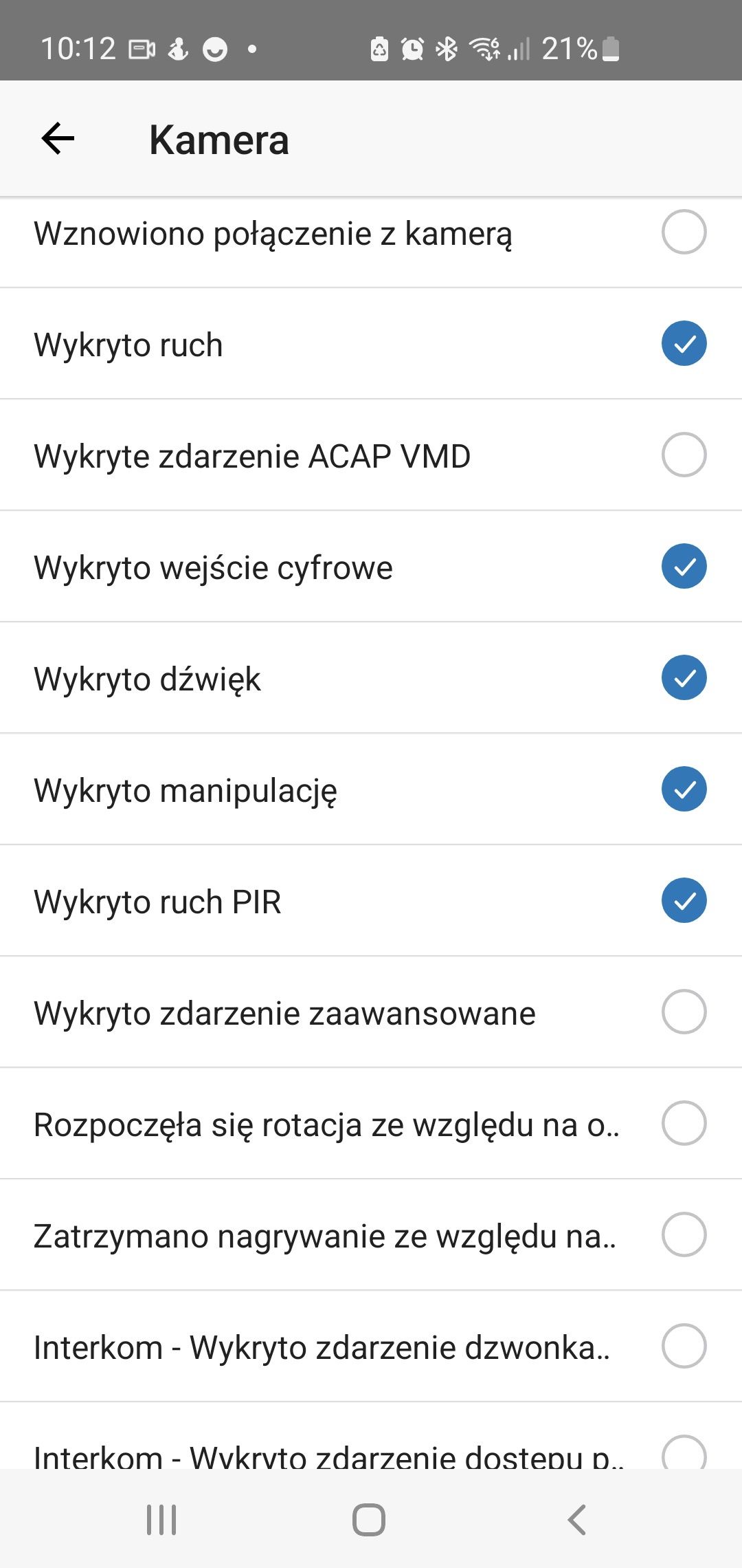 Synology TC500 - wybór powiadomień