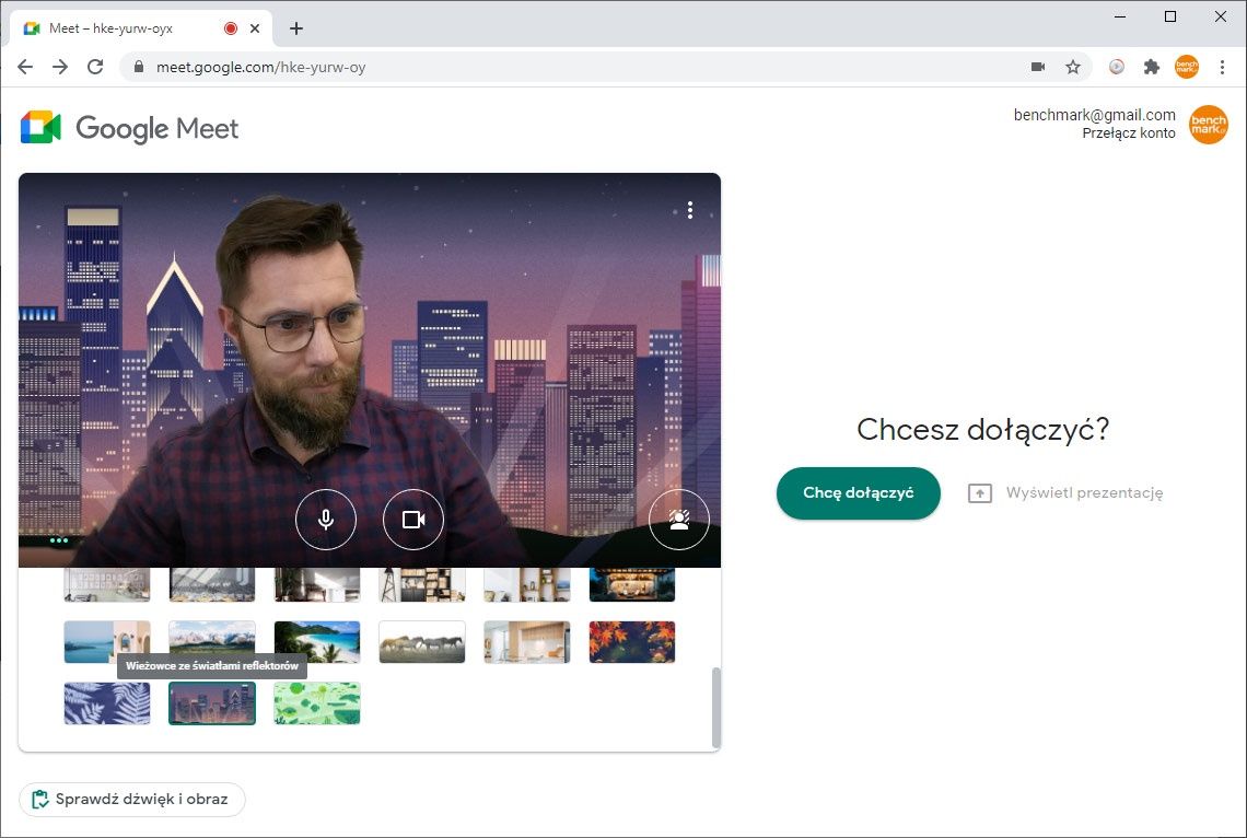 ustawienie włansnego tła w  meet