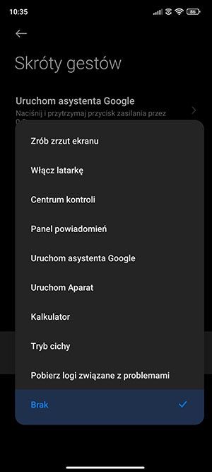 skróty gestów