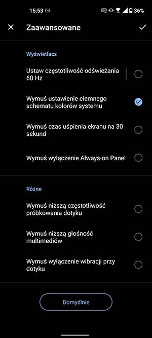 ustawienia trybów
