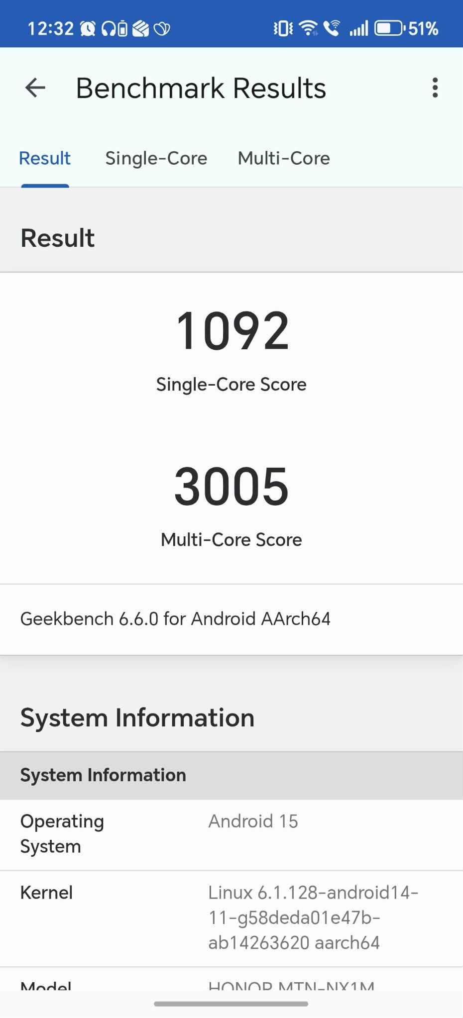 Geekbench 6 Honor Magic 8 Lite procesor